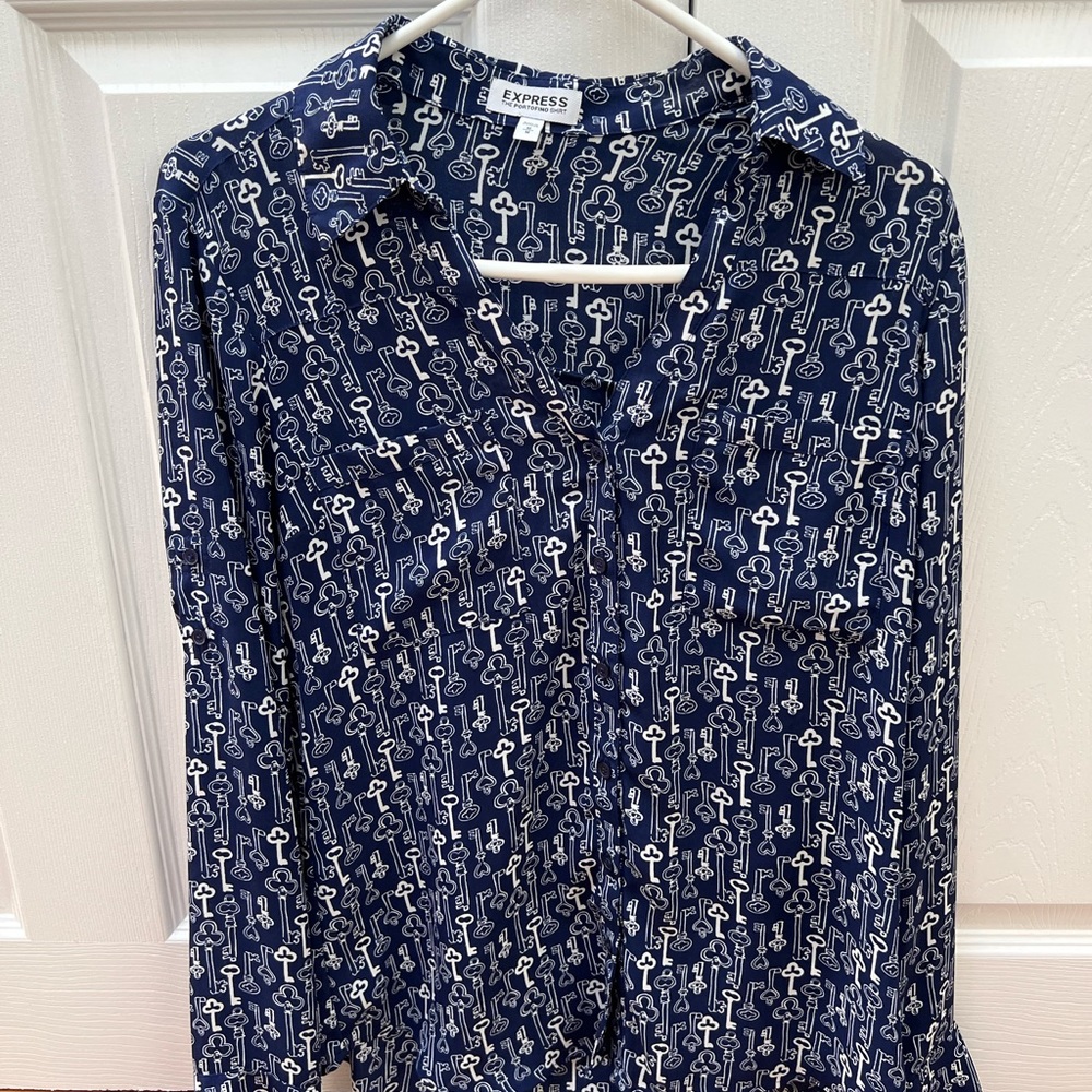 Express Portofino Shirt- navy blue with white keys